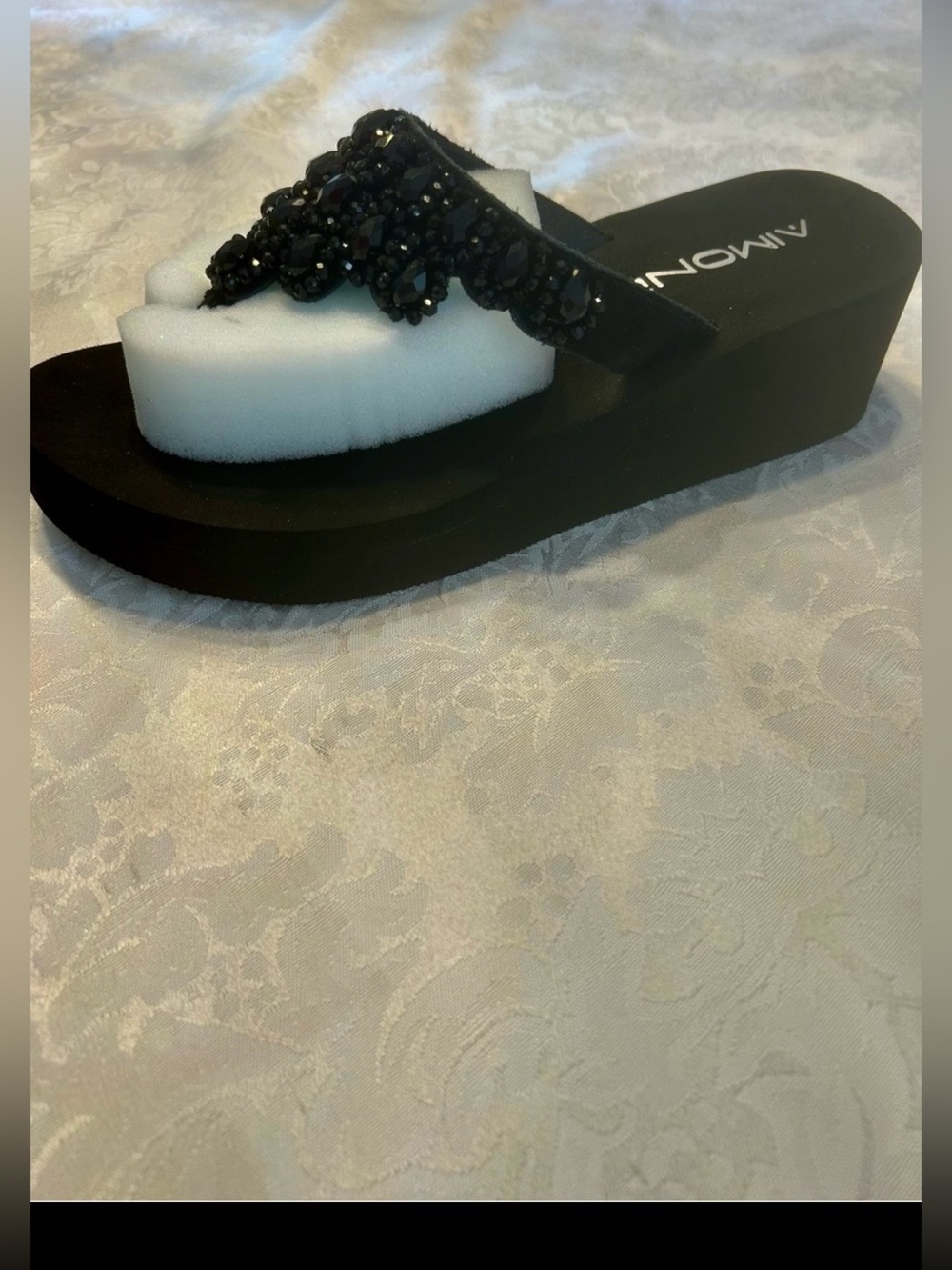 Black Beaded Toe-Post Aimone sandals flip-flops. Dress up or down. New with box.